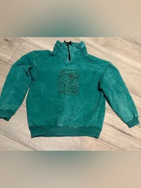 Fuzzy Stonewash Quarter-Zip Pullover Sweater made in Canada.